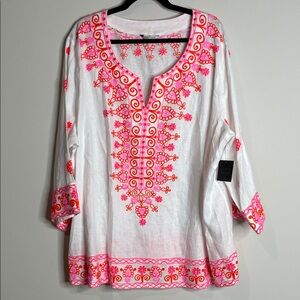 John Mark | Women’s Embroidered White Tunic Top Size 3X NWT